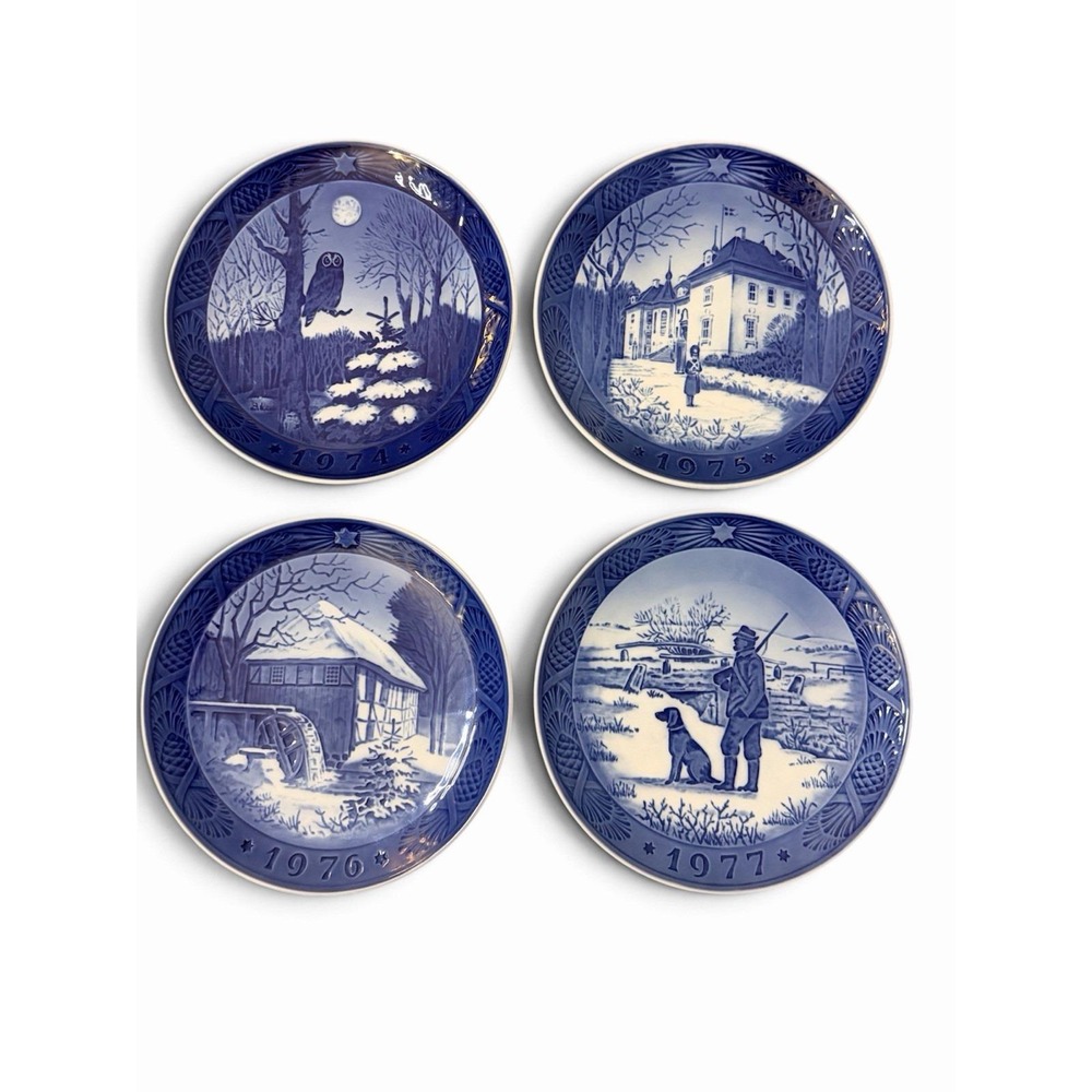 Royal Copenhagen Denmark Blue Christmas Plates 1974 1975 1976 1977 7" Diameter